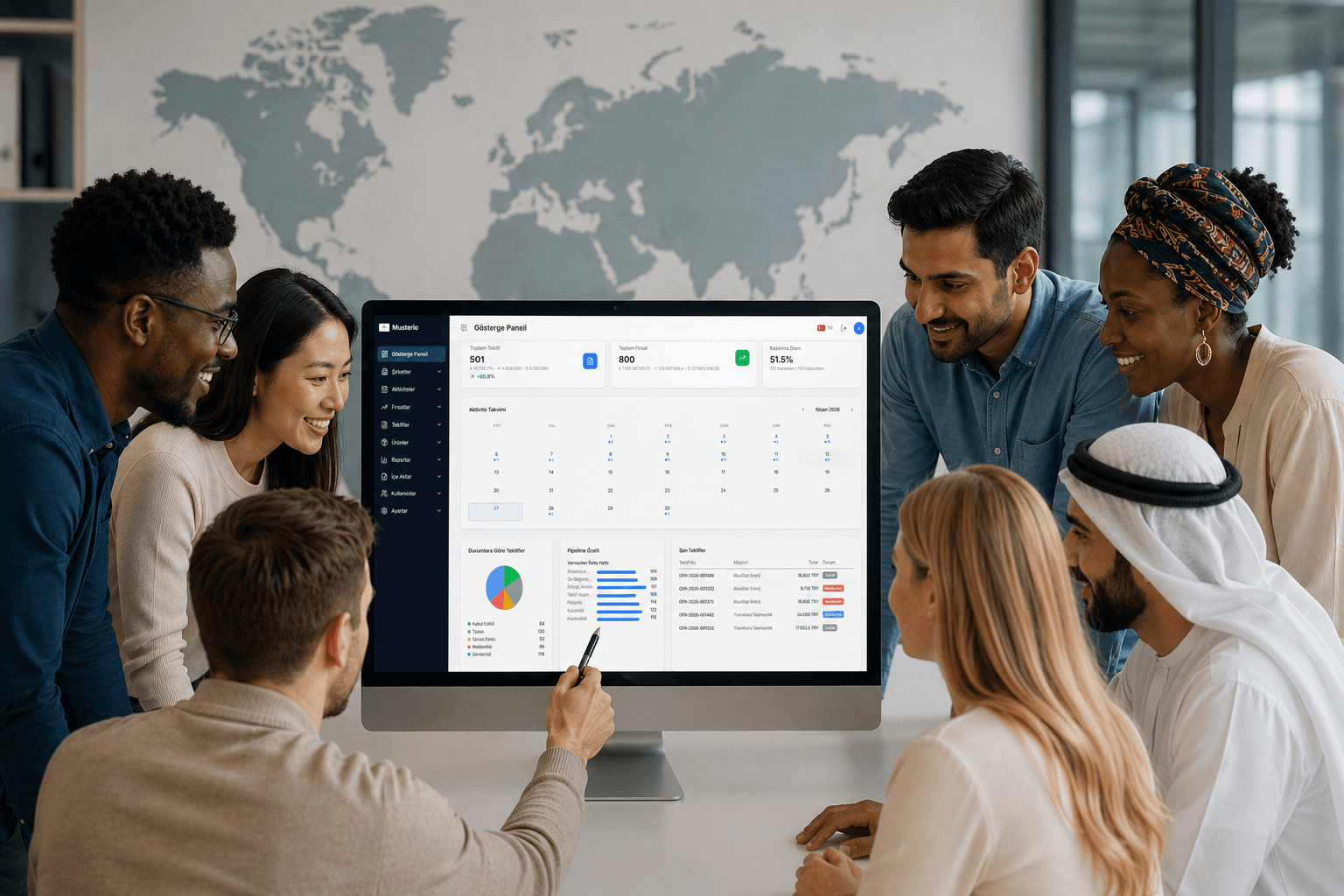 CRM programı satış pipeline ekranı — Musterio bulut tabanlı CRM yazılımı